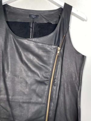 Black/Noir str 40 <br/> Læder vest med lynlås, sort.