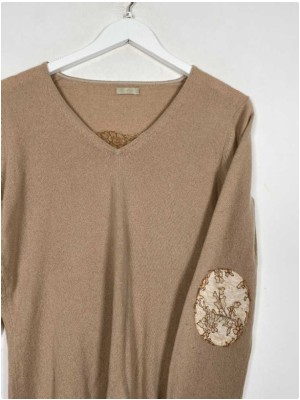 Happel str. 40 <br/> brun cashmere bluse