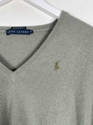 Ralph Lauren str. M <br/> sart grøn cashmerebluse med V-hals