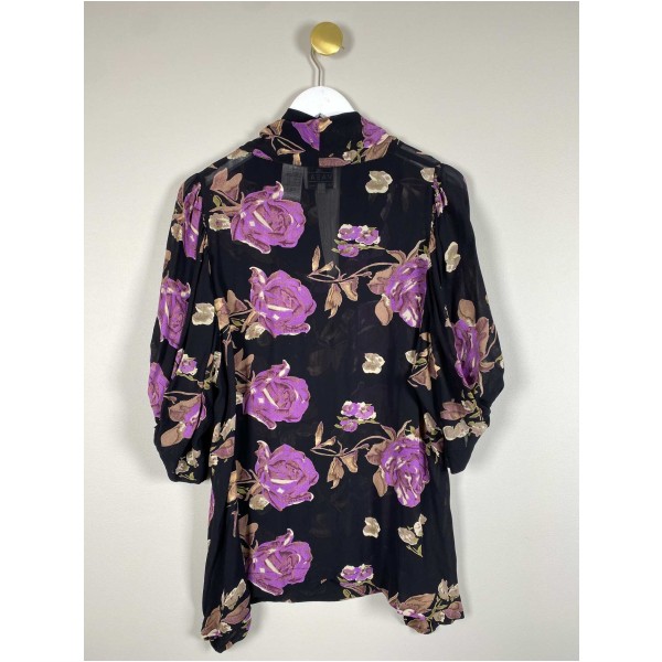 Masai str. XXL <br/> sort bluse med lilla blomster - Image 3