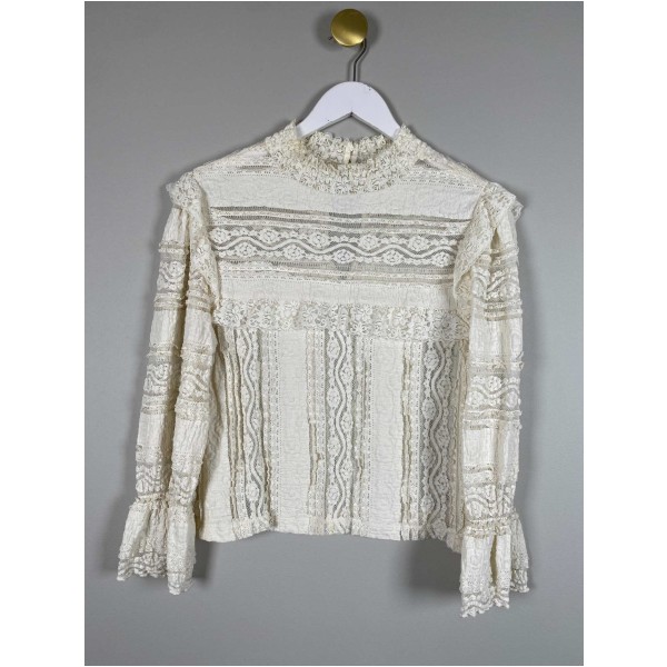 H&M str. 40 <br/> hvid blondebluse
