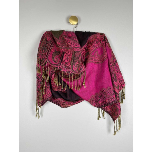 Pashmina <br/> i pink og grå - Image 3