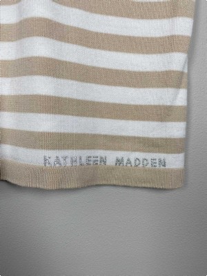 Kathleen Madden str. S <br/> hvid og beige stribet bluse