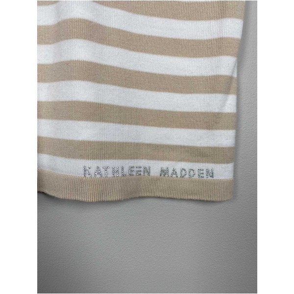 Kathleen Madden str. S <br/> hvid og beige stribet bluse - Image 2