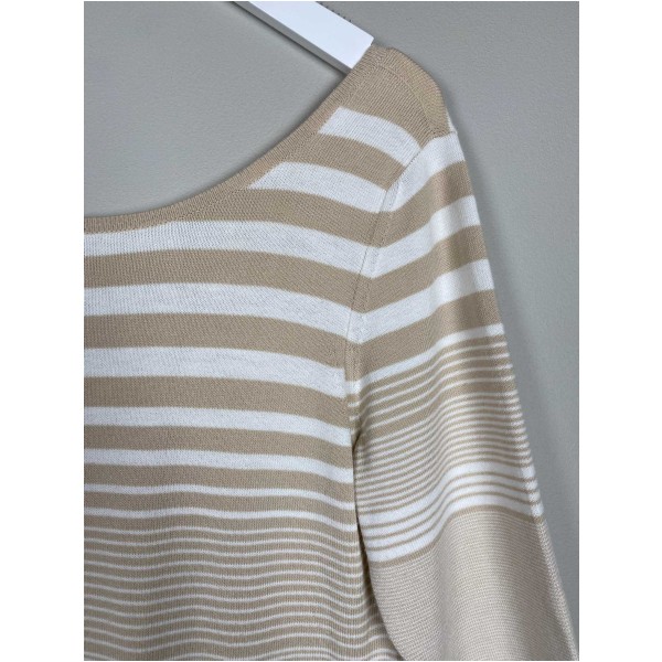 Kathleen Madden str. S <br/> hvid og beige stribet bluse - Image 4