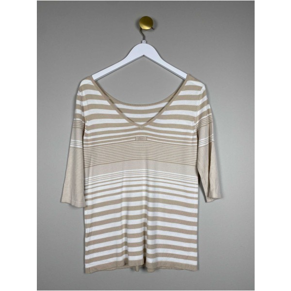 Kathleen Madden str. S <br/> hvid og beige stribet bluse - Image 3