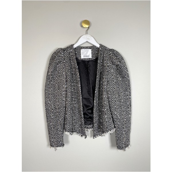 Co' Couture str. S <br/> sort og hvid cardigan med puff skuldre