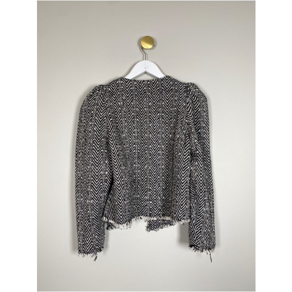 Co' Couture str. S <br/> sort og hvid cardigan med puff skuldre - Image 4