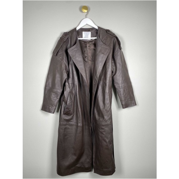 Co'Couture str. S <br/> brun læder trenchcoat