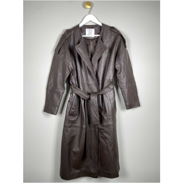 Co'Couture str. S <br/> brun læder trenchcoat - Image 4