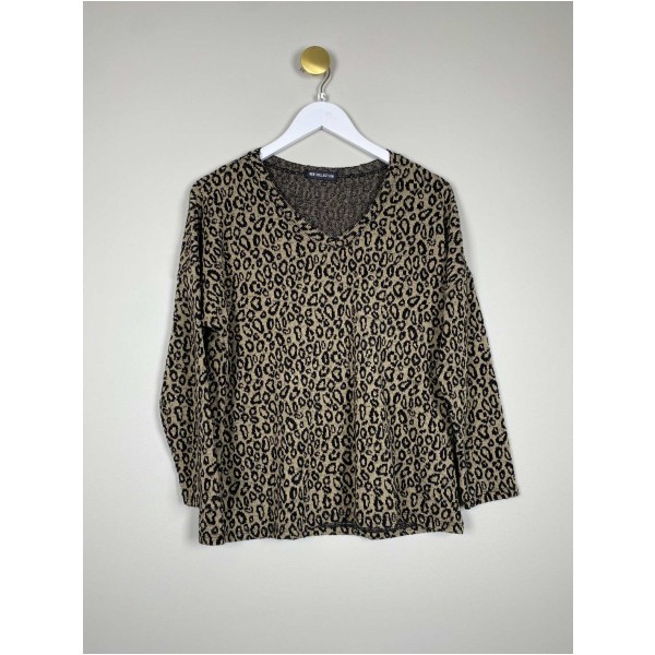 New Collection str. M <br/> strik med leopardmønster