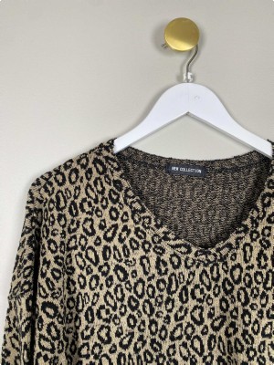 New Collection str. M <br/> strik med leopardmønster