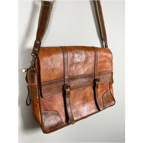 Messenger Bag <br/> Læder, cognac. - Image 2