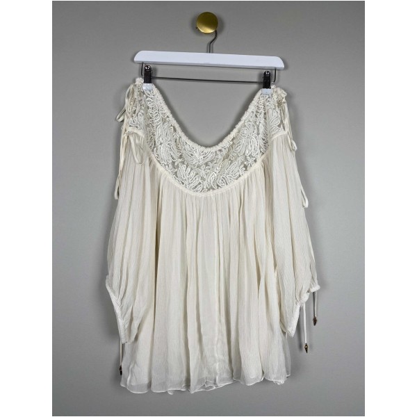 Chloé str. 40 <br/> råhvid bluse med justérbar hals