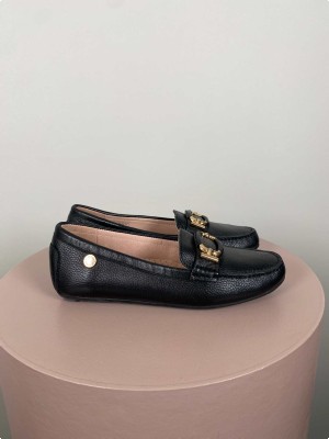 Novita str. 40 <br/> sorte loafers med spændedetalje