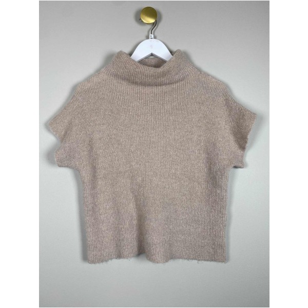 Gustav str. 34 <br/> beige strikbluse med glimmer