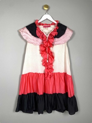 Manoush Str. S <br/> Silke Kjole, pink/sort/rosa.