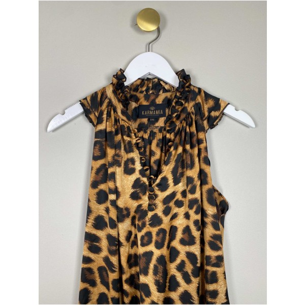 Karmamia str. L/XL <br/> leopard satinkjole med flæser - Image 2