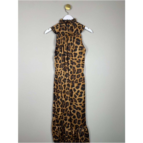 Karmamia str. L/XL <br/> leopard satinkjole med flæser - Image 3