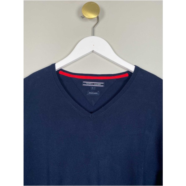 Tommy Hilfiger Str. L <br/> Strikbluse, mørkeblå. - Image 4