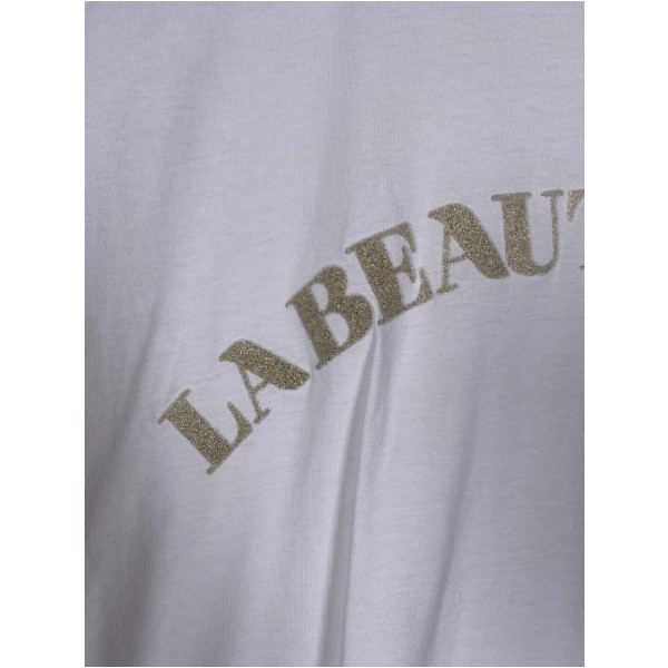 Massimo Dutti Str. M <br/> T-shirt, hvid med glimmer skrift. - Image 2
