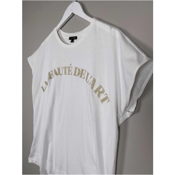 Massimo Dutti Str. M <br/> T-shirt, hvid med glimmer skrift. - Image 4