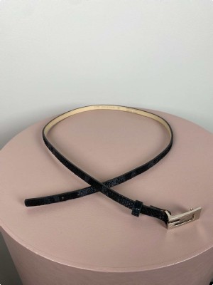 Slangeskindsbælte <br/>sort, smalt, 90 cm