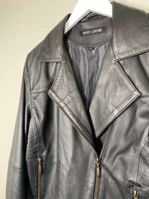 Broch Leather str. 34 <br/> sort læderjakke