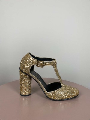 Stine Goya str. 37 <br/> pumps med guldglimmer