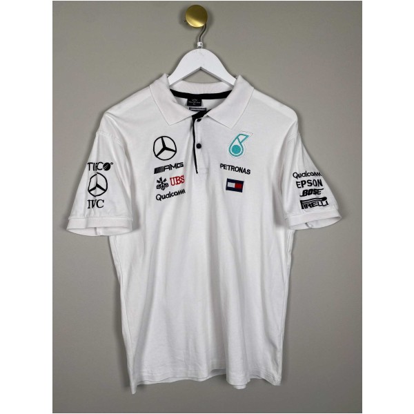 Mercedes Benz str. XL <br/> hvid polo med tryk