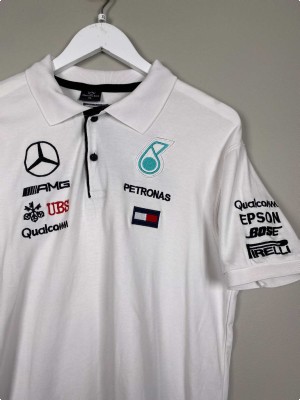 Mercedes Benz str. XL <br/> hvid polo med tryk