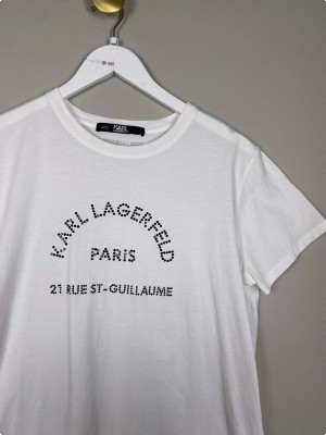 Karl Lagerfeld str. L <br/> hvid t-shirt med sten