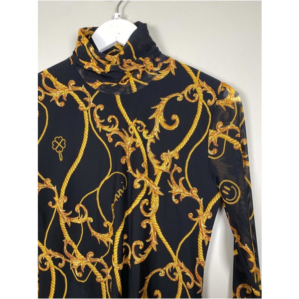 Ganni str. 40 <br/> transparent sort bluse med print - Image 2