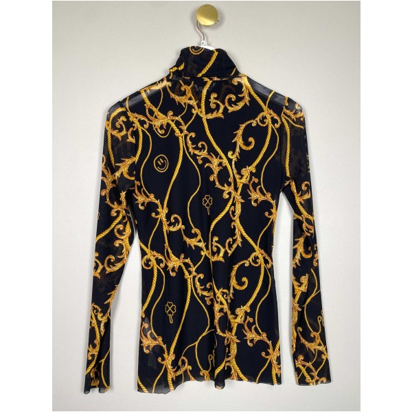 Ganni str. 40 <br/> transparent sort bluse med print - Image 3