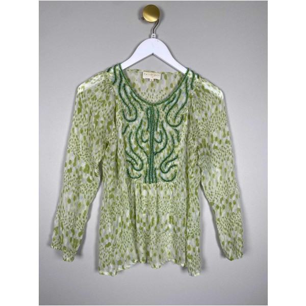 Pureheart Str. 38 <br/> Grønlig bluse med perler.