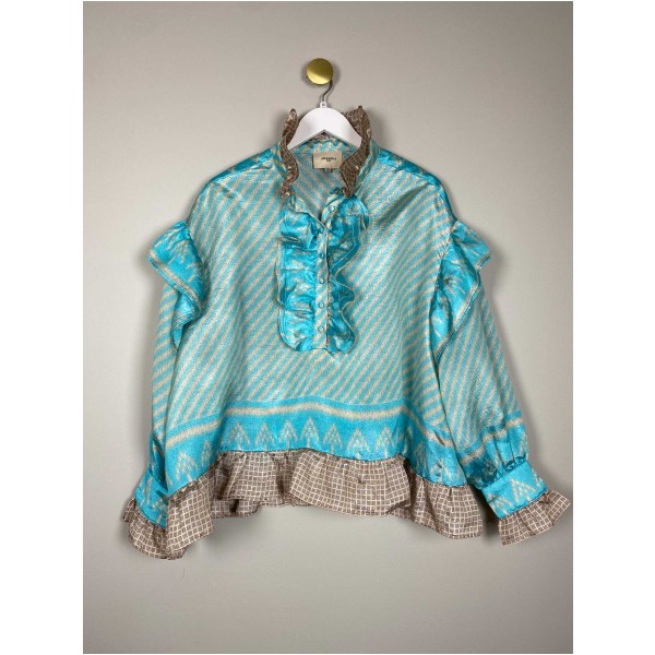 Joseph CPH str. 38 <br/> turkis bluse med flæser