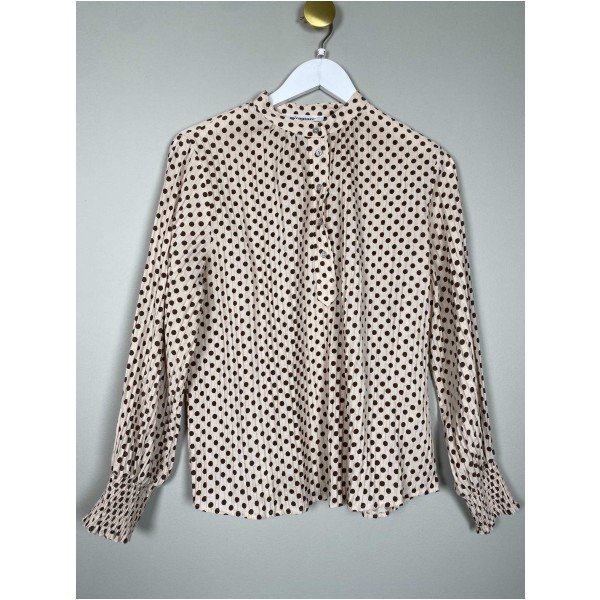 Co'Couture str. S <br/> beige bluse med brune prikker