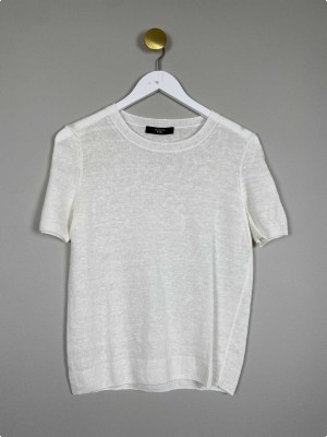Max Mara Str. S <br/> Strik T-shirt, hvid.