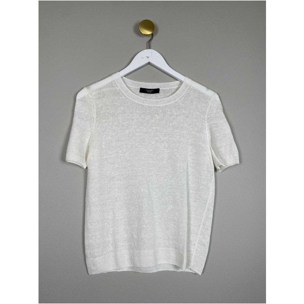 Max Mara Str. S <br/> Strik T-shirt, hvid.