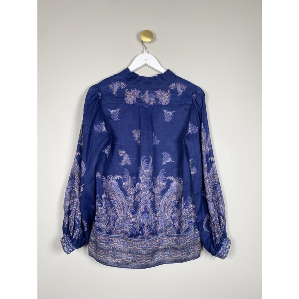 Dea Kudibal str. XS <br/> blå hørbluse med mønster - Image 3