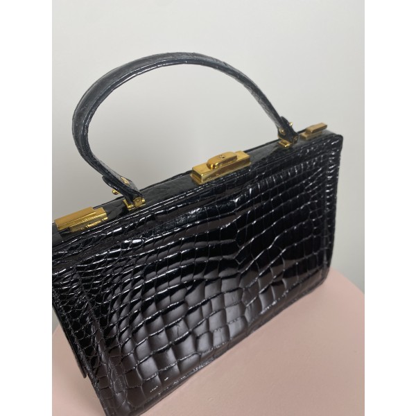 Bon Gout <br/> vintage selskabstaske sort lak croco - Image 4