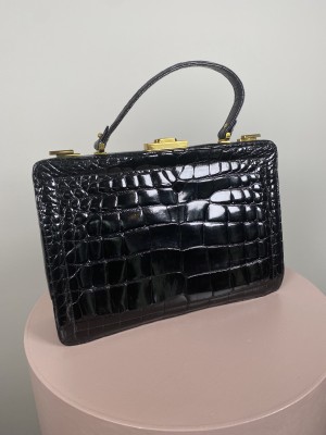 Bon Gout <br/> vintage selskabstaske sort lak croco