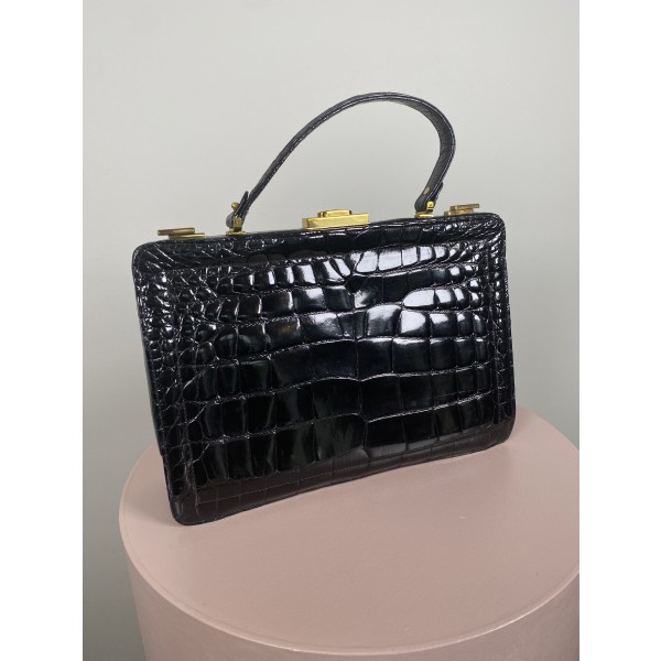 Bon Gout <br/> vintage selskabstaske sort lak croco