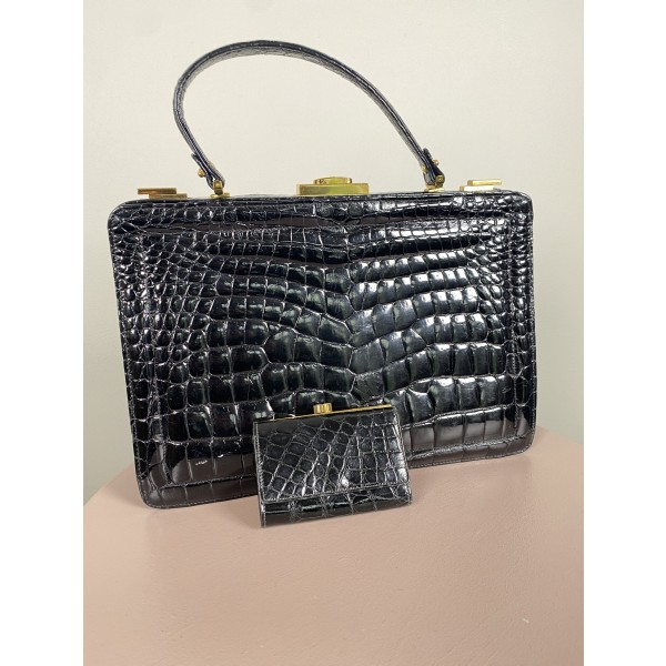 Bon Gout <br/> vintage selskabstaske sort lak croco - Image 3