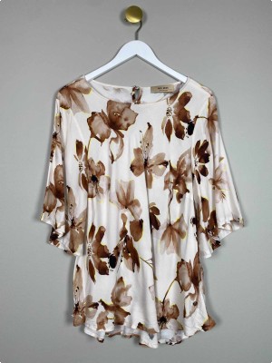 Mos Mosh Str. XL <br/> Blomstret t-shirt.