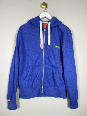 Superdry str. L <br/> blå hættetrøje med lynlås