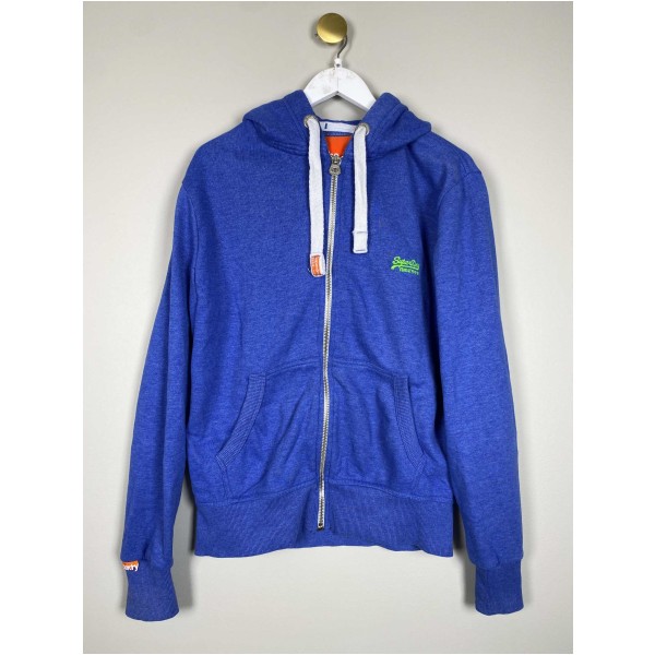 Superdry str. L <br/> blå hættetrøje med lynlås