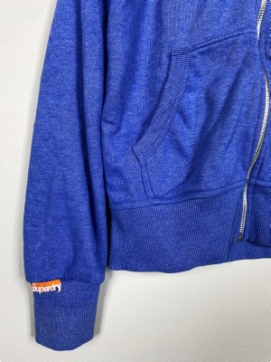 Superdry str. L <br/> blå hættetrøje med lynlås