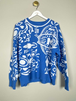 Mr. Enjoy Da Money str. M <br/> mønstret blå sweater