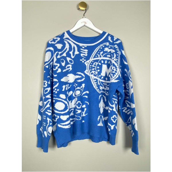 Mr. Enjoy Da Money str. M <br/> mønstret blå sweater